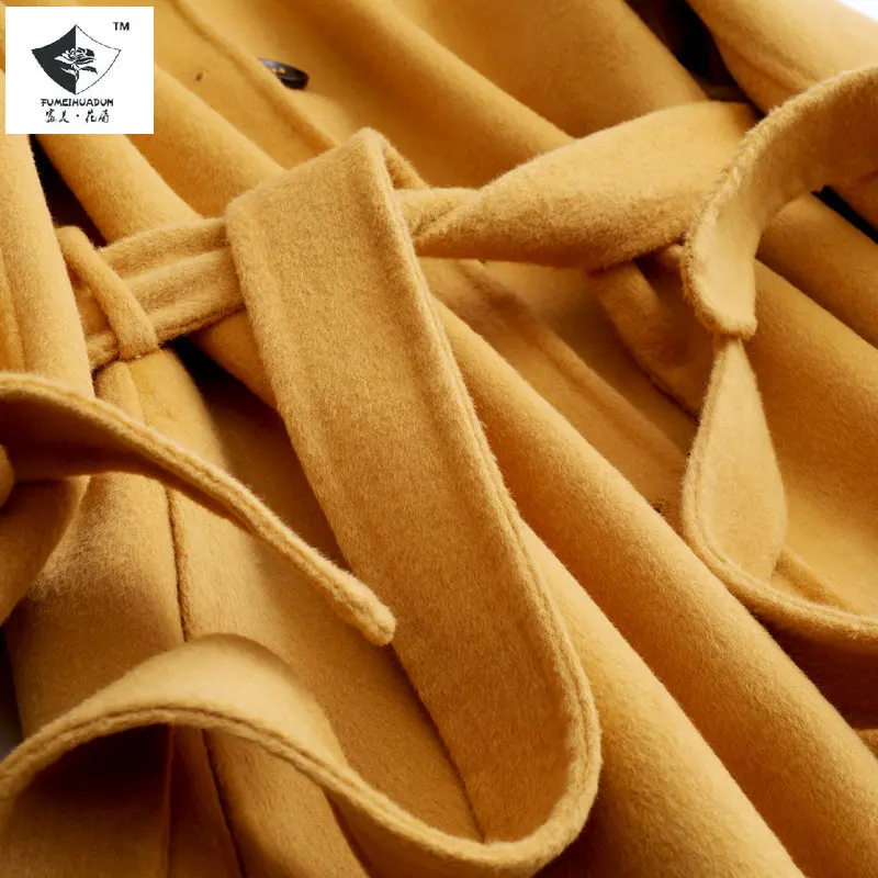 

yellow double cashmere coat women long 2020 woolen coat doll collar Korean version wool coat women winter wool blend coat women