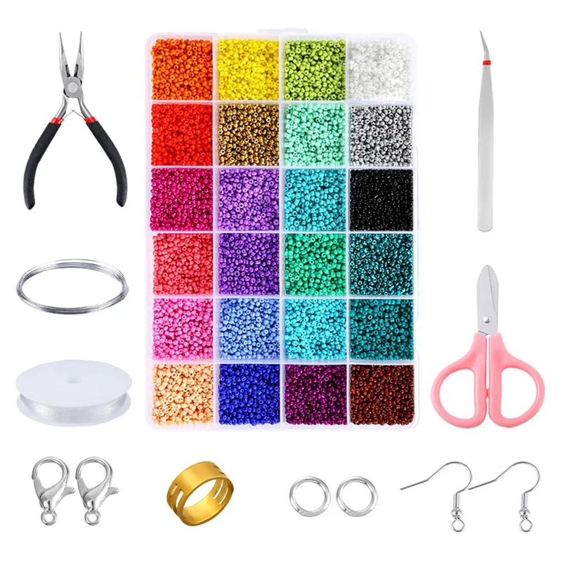 Набор Бусин 24 различных цвета бусины для рукоделия с органайзером и другими