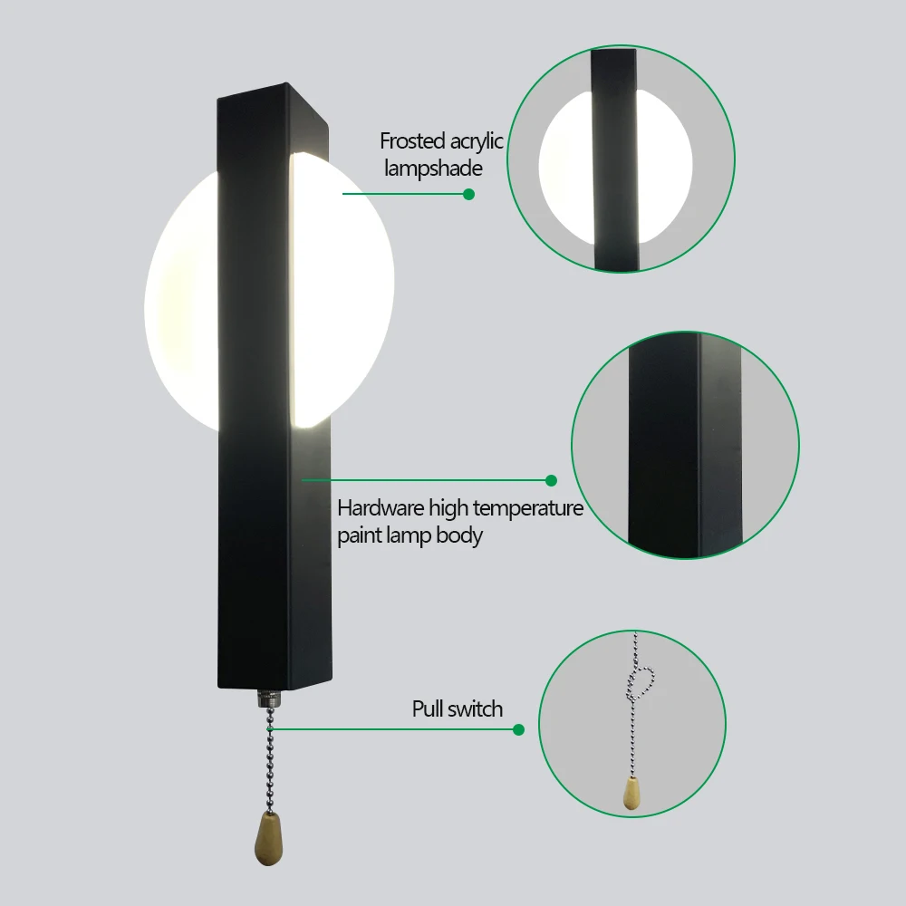 

Artpad Bright 7w Bedroom Wall Light with Pull Line Switch White/Black Rotatable Dimmbale Wall Spotlight for Corridor Stair Study