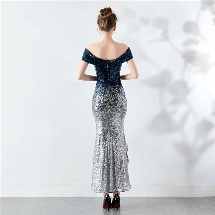 Женское вечернее платье с блестками элегантное короткое градиентом спереди и
