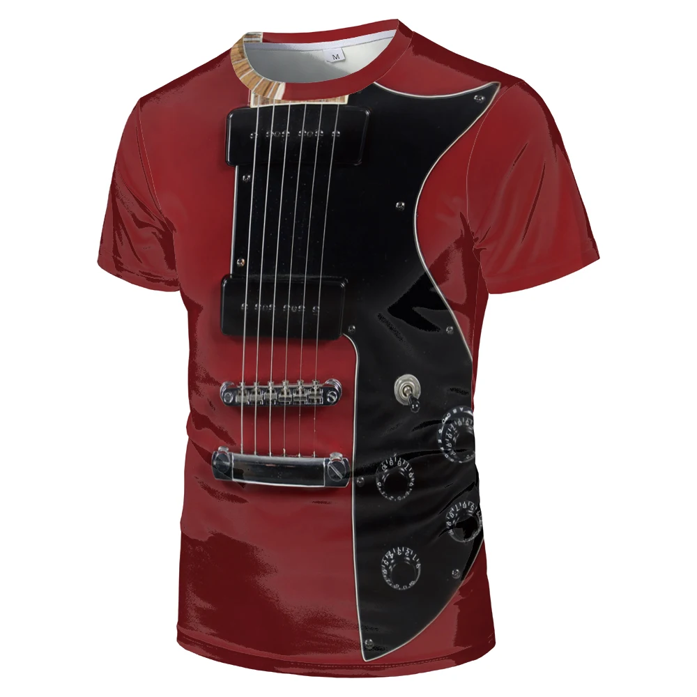 

2020 New Oversized Novelty Guitar 3d O-neck T Shirt Fashion Trend Tshirt Yellow Brown Guitar Men Women Large T-shirt