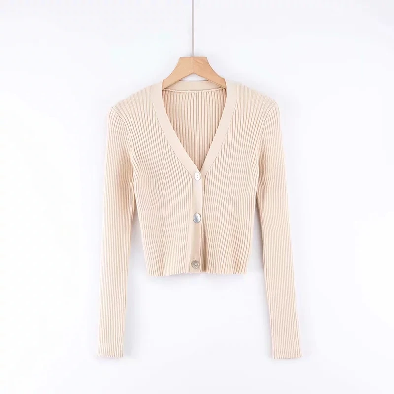 Женский укороченный кардиган с глубоким v-образным вырезом трикотажный свитер