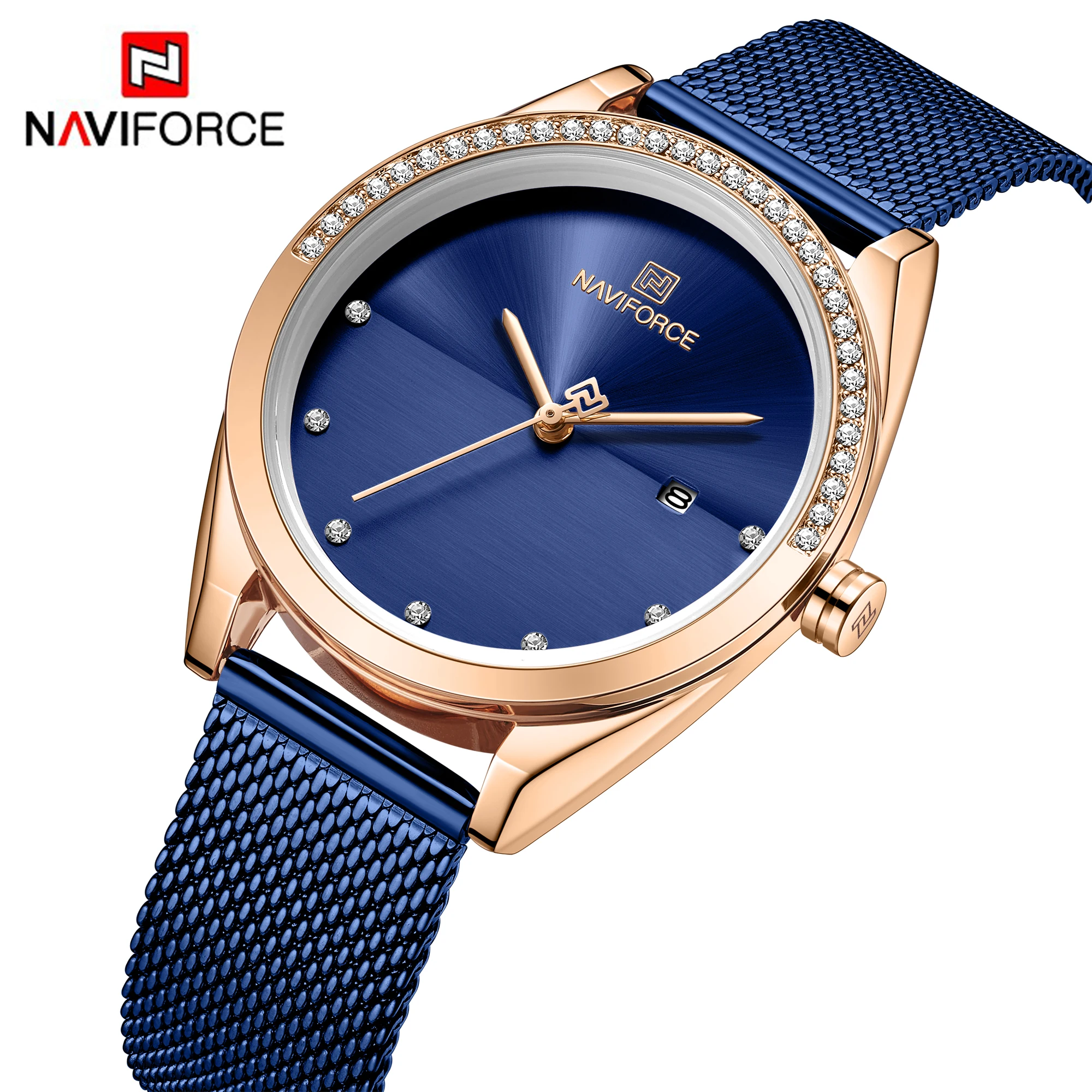 NAVIFORCE Fashion Dress Watch Women Waterproof Slim Mesh Strap Simple Blue for Girl Quartz Date Clock Relogio Masculino 2020 New | Наручные