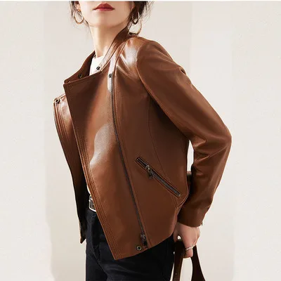 2021 Women  New Fashion Genuine Real Sheep Leather Jacket G12