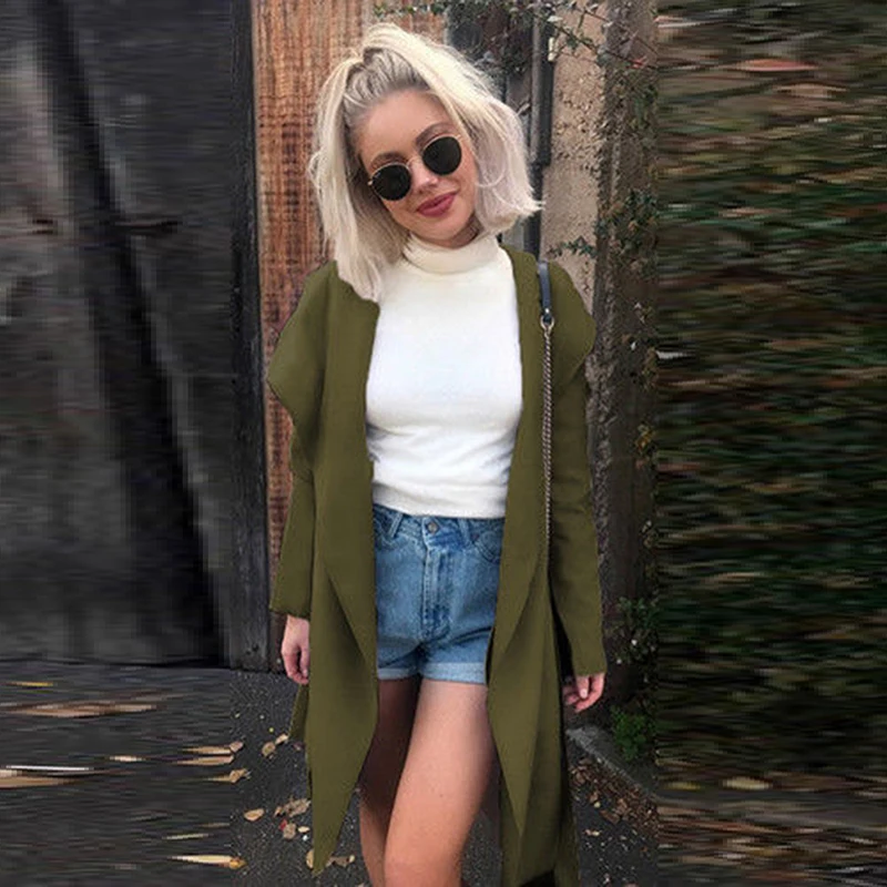 

New Arrive Women Casual Wild Loose Trench Coat Fashion Hooded Trench Cardigan With Sashes Loose Windbreaker Female Coat