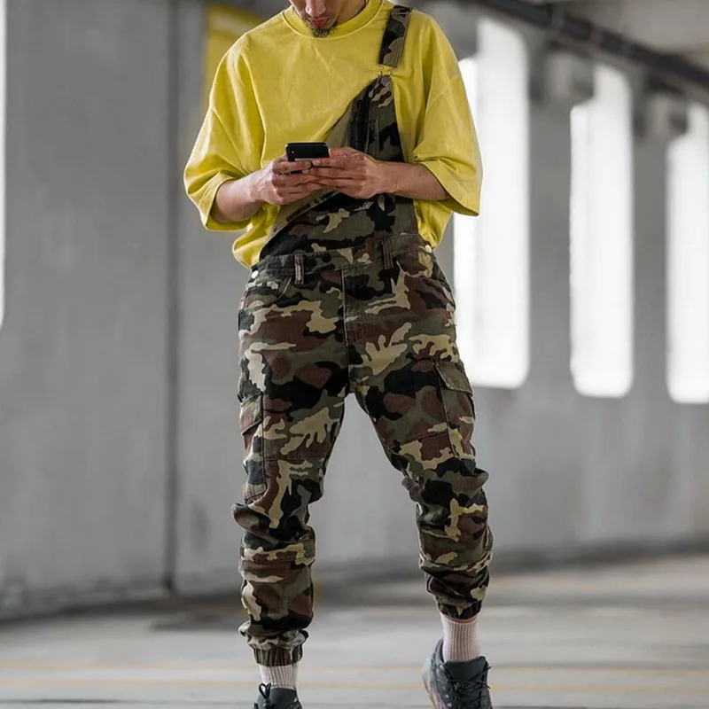 

2020 Men Fashion Jeans Jumpsuit Casual Camouflage Print Jeans Jumpsuits Overalls Military Tracksuit Camo Suspender Pants