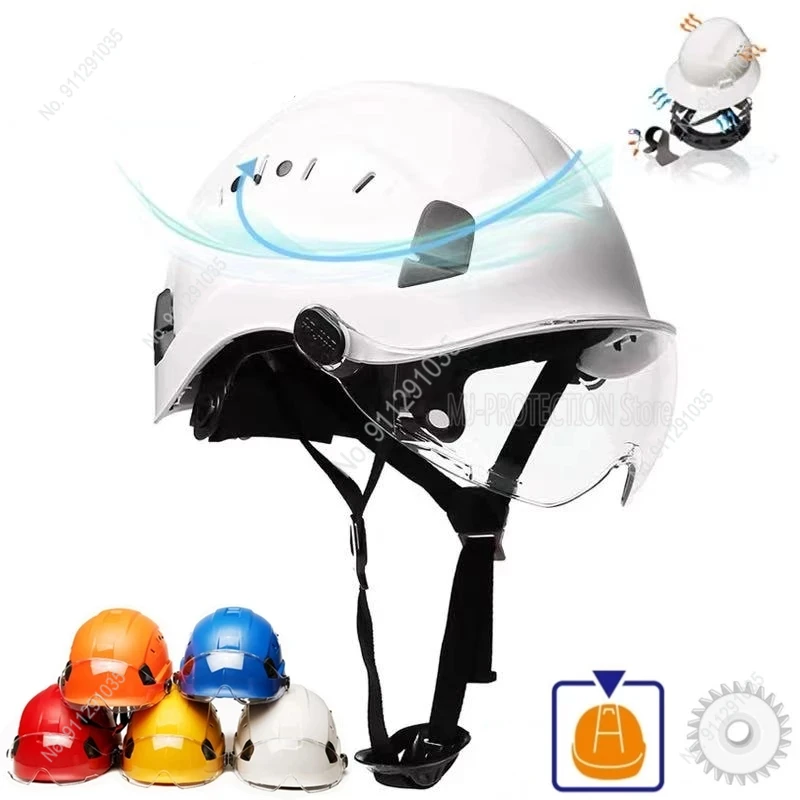 

2021Safety Helmet With Goggles Construction Hard Hat High Quality ABS Protective Helmets Work Cap For Working Climbing Riding