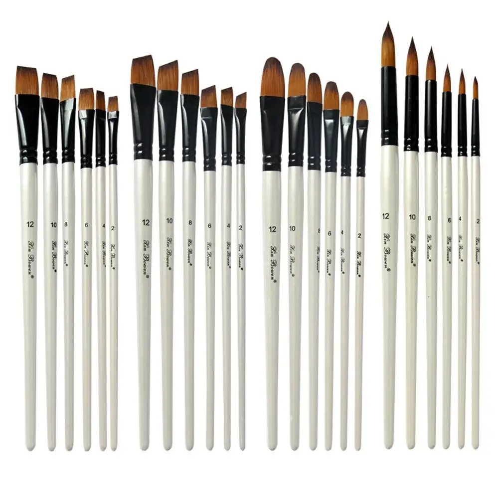 6 шт жемчужный белый деревянный полюс биколор нейлон волос акварельный набор