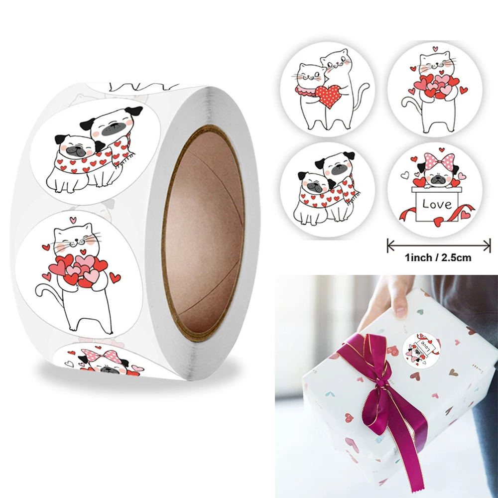 

500pcs/roll 2.5cm Cute Animal Valentine's Day Love Stickers Gift Wrapping DIY Diray Decoration Label Stationery Sticker