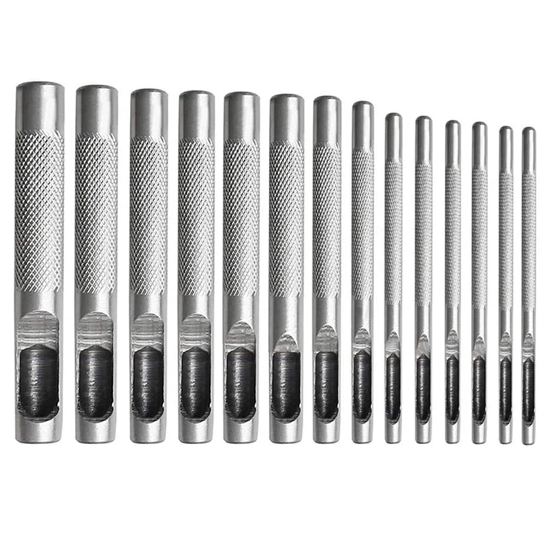 

14 Pcs Round Steel Hollow Punch Set 1-10 mm Leather Craft Hollow Hole Punch Tools for Leather Watch Band Shoe Eyelet