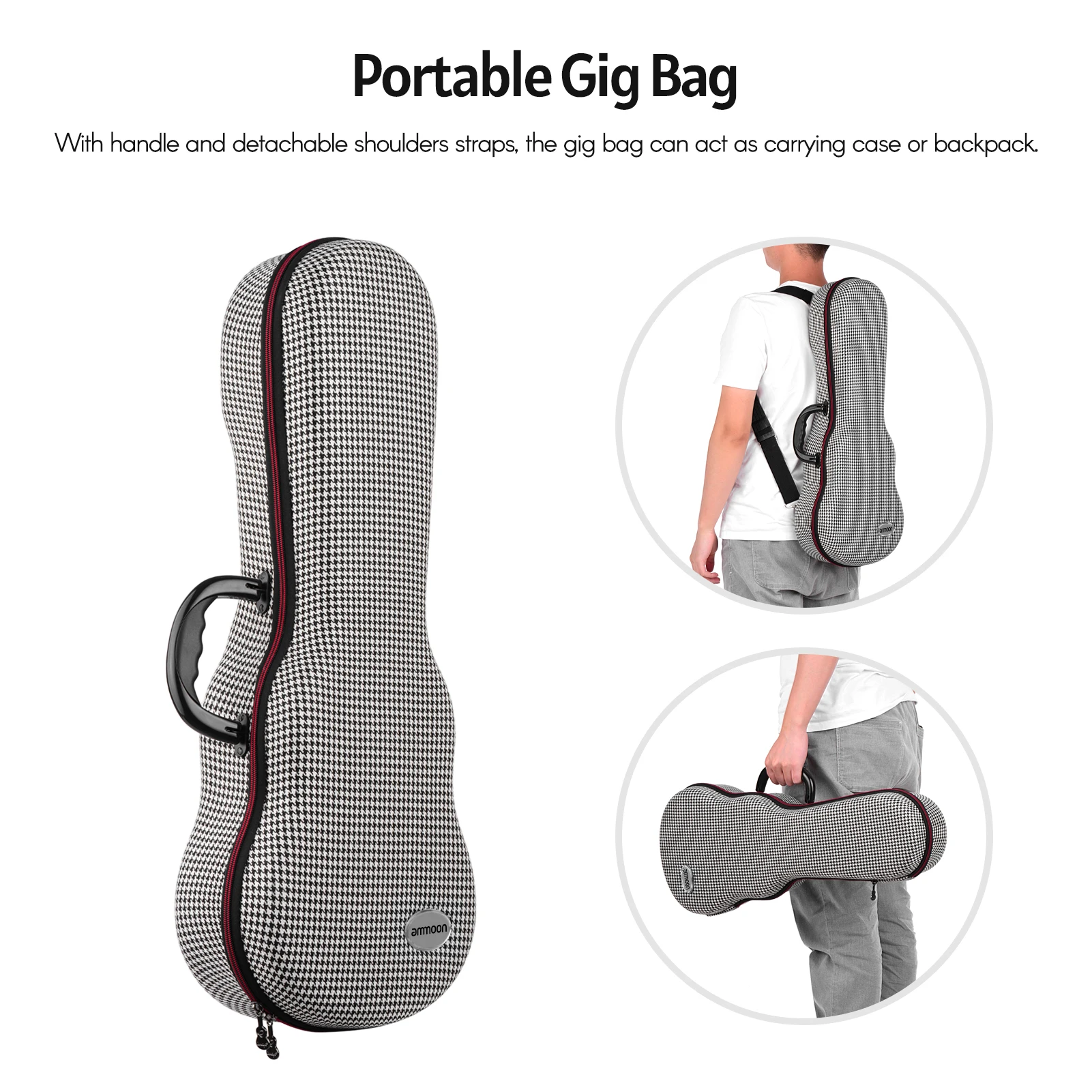 

ammoon 24 Inch Concert Ukulele Gig Bag Lightweight Hardshell Carry Case Exterior Plush Lining with Detachable Shoulder Straps