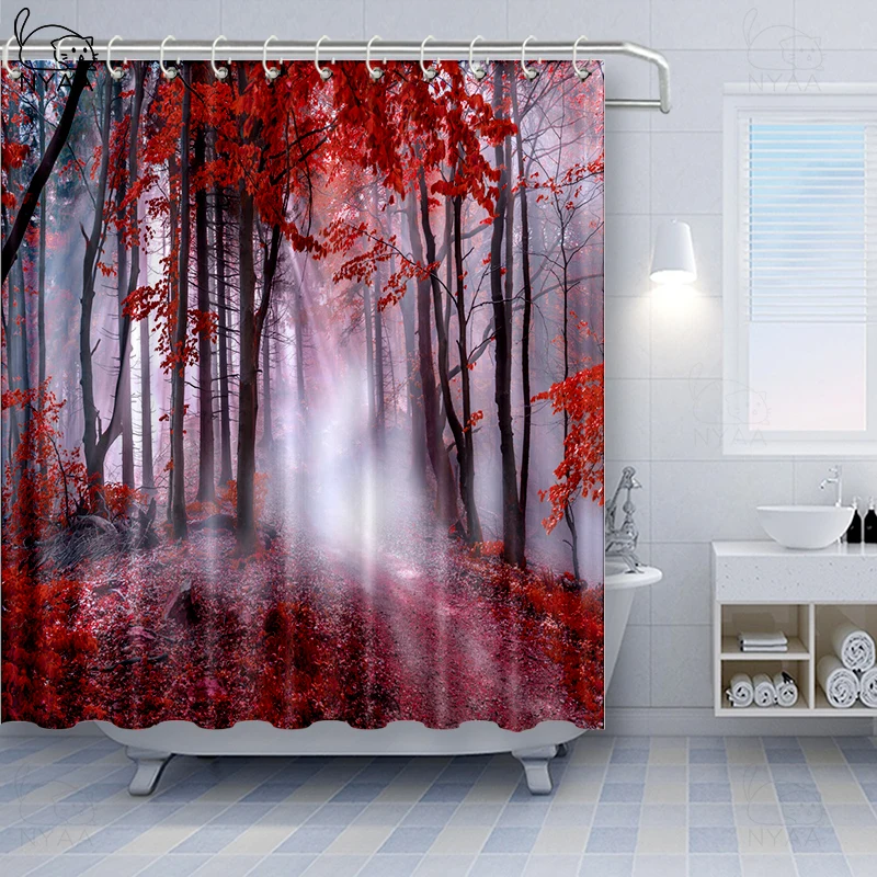 Осенняя душевая занавеска Vixm ветка с бледными осенними листьями и птицами