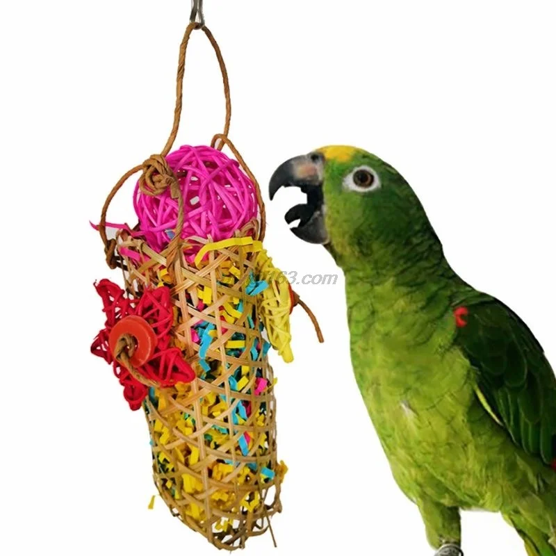 

4Pcs Colorful Parrot Chewing Toys Bamboo Bird Climbing Funny Haning Block Cage Decoration Pendant Pet Supplies Random