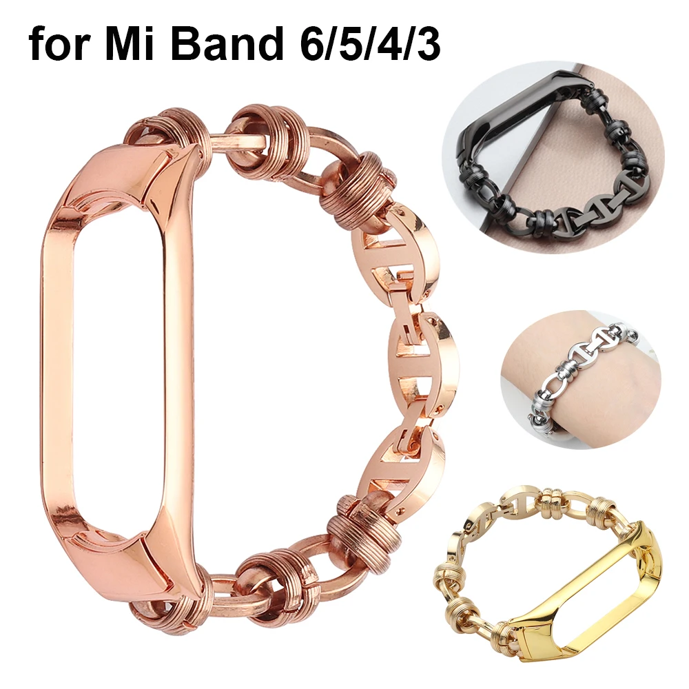 

New Arrival Smart Watch Band for Mi Band 5 6 Xiaomi Miband 7 8 4 3 Watchband Bracelet Slim Stainless Steel Metal Wrist Punk