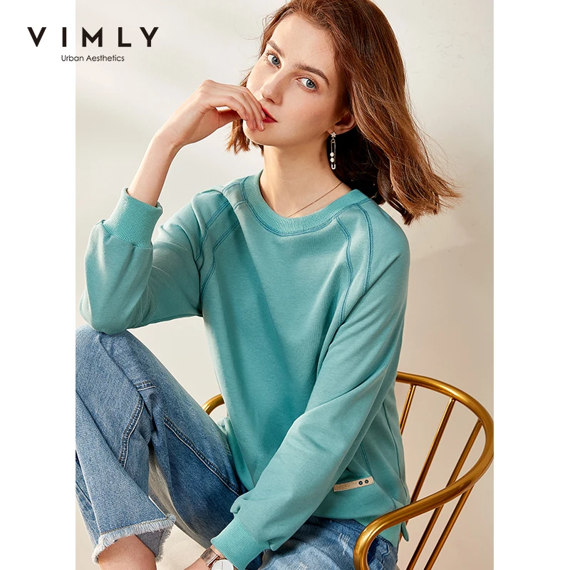

Vimly Hoodies Women Vintage O neck Loose Solid Harajuku Autumn Pullover Female Sweatshirt Sudaderas F0665
