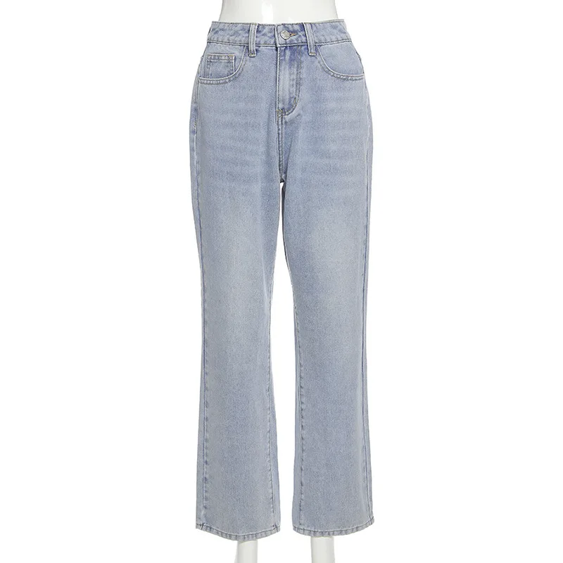 

European and American 2021 Trendy New High Waist Butterfly Straight Slimming Leg Fashionable All-Match Casual Jeans for Women