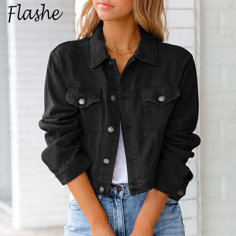 

Denim Jacket Women Causal Short Coat Single Breasted Pocket Hot Style Ladies Denim Coat Women Pocket Jeans Jacket Tops 2021