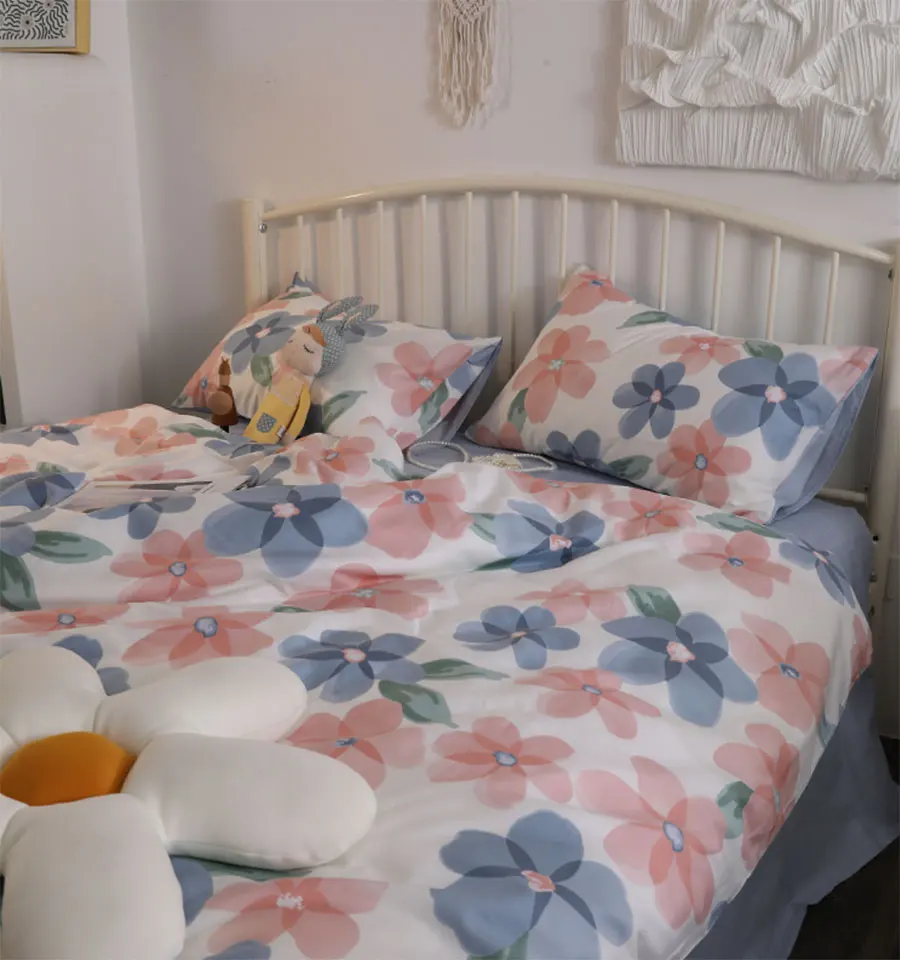 

SWEET rustic floral bedding set girl,pink blue flower cotton twin full queen king home textile flat sheet pillowcase duvet cover