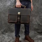 Мужской портфель из натуральной кожи, винтажная деловая сумка из воловьей кожи, 15 дюймов, сумка для ноутбука, сумка-мессенджер для работы, прочная сумка для компьютера