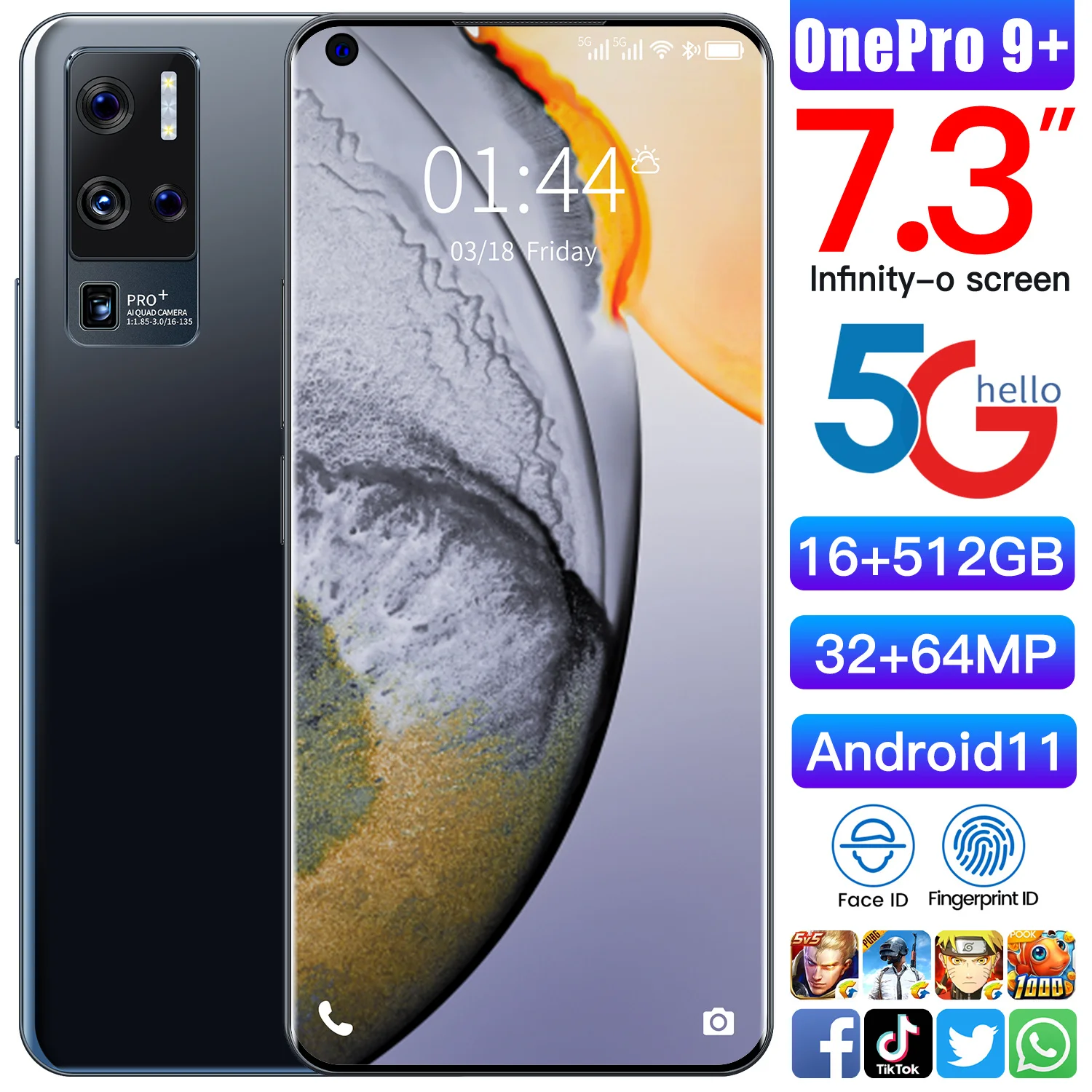 

Cheap High Quality Smartphone OnePro 9 Global Version 7.3 Inch Large Screen 16G 512G 32MP 64MP Camera Face ID 6800mah Battery