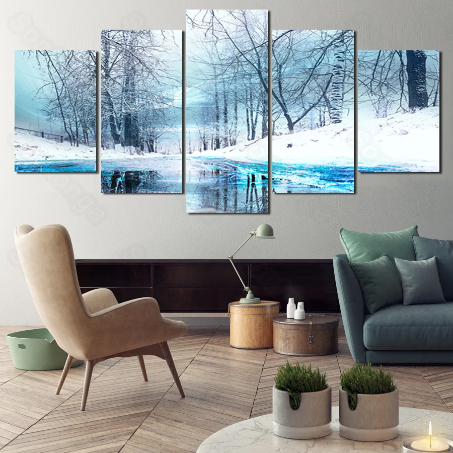 

Forest Path Winter Frameless Painting Simple Style Modern Home Decoration Art Wallpaper Wallpaper Self-Adhesive Wall