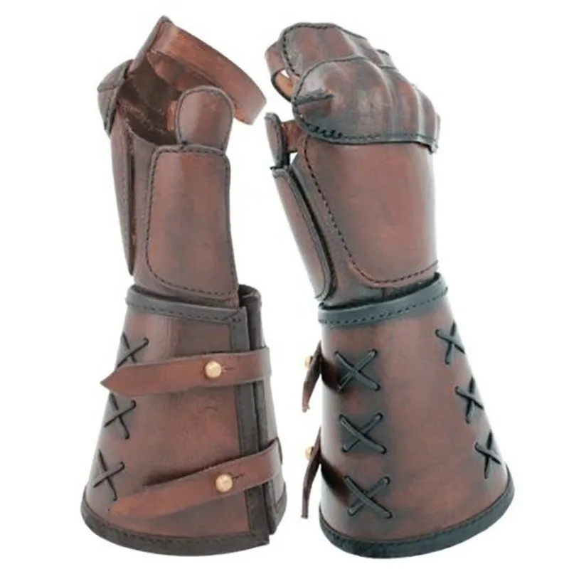 

Wide Motorcycle Gloves Knights Warrior Medieval Men Steampunk Lace-up Cuffs Renaissance Gauntlet Leather Templar Armor Bracers G
