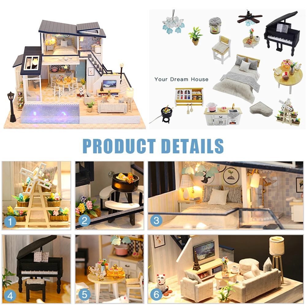 Handmade 3D Model Educational Decoration Miniatures Furniture Doll House Gift Mini Wooden Cabin DIY LED Light Villa | Игрушки и хобби