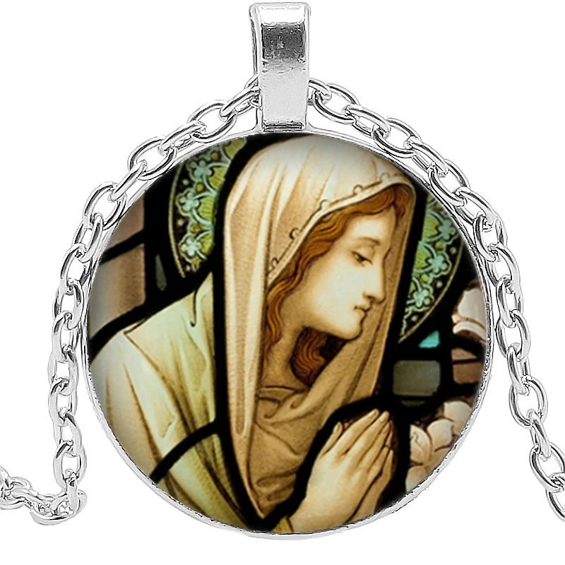 

2020 Hot Sale Christian Virgin Mary Glass Dome Dome Flat Back Alloy Necklace Pendant Various Virgin Mary Accessories