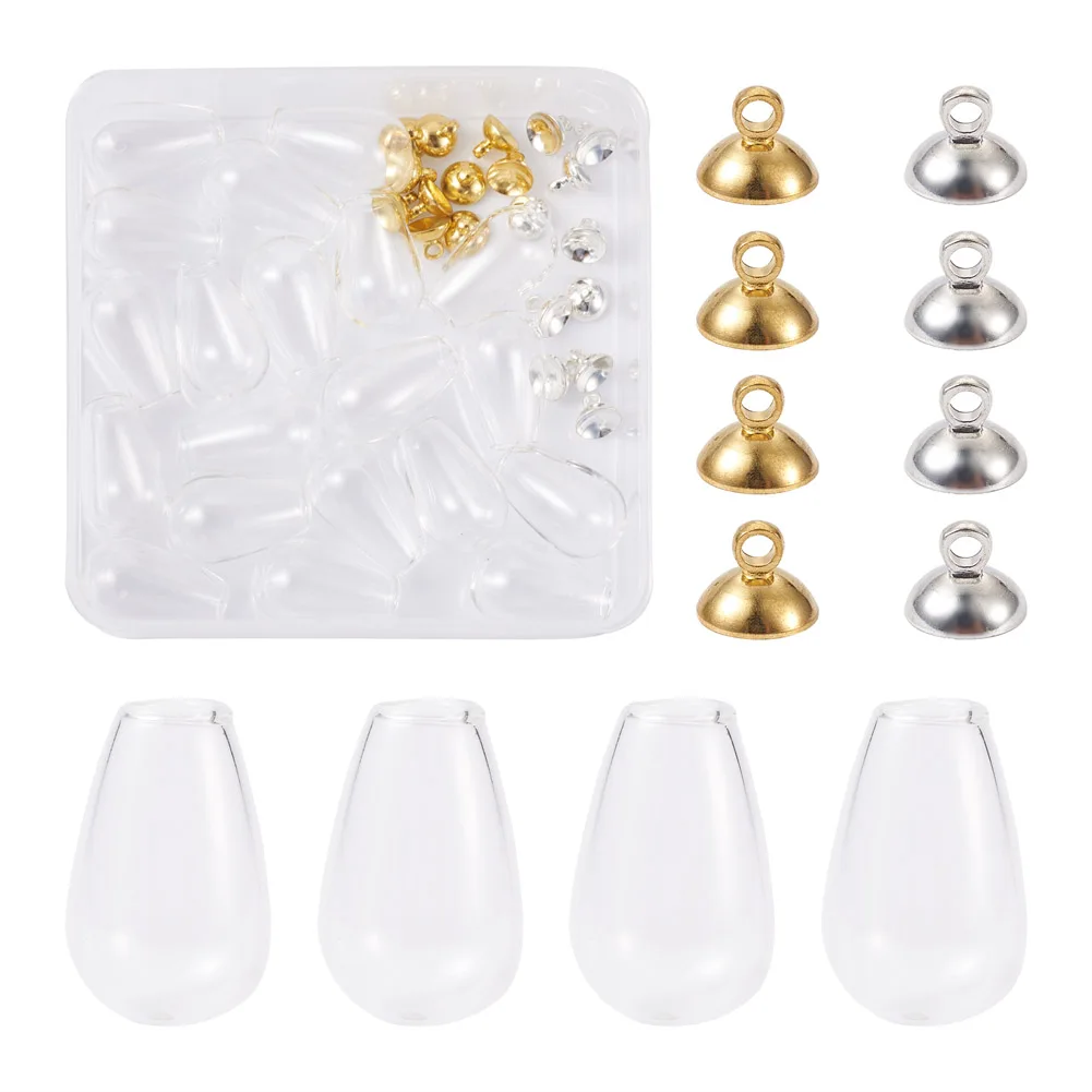 

1 Box Empty Clear Glass Wish Bottles Pendant Alloy Peg Bails Teardrop Column Micro Beads Container Pendent Jewelry Making Kits