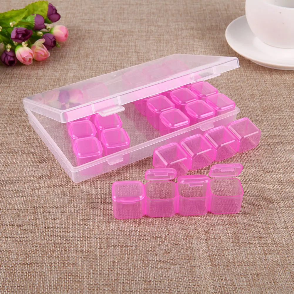 

28 Slots Nail Art Storage Box Organizer Holder Rhinestone Bead Ring Earring Plastic Jewelry Display Pill Case For Women
