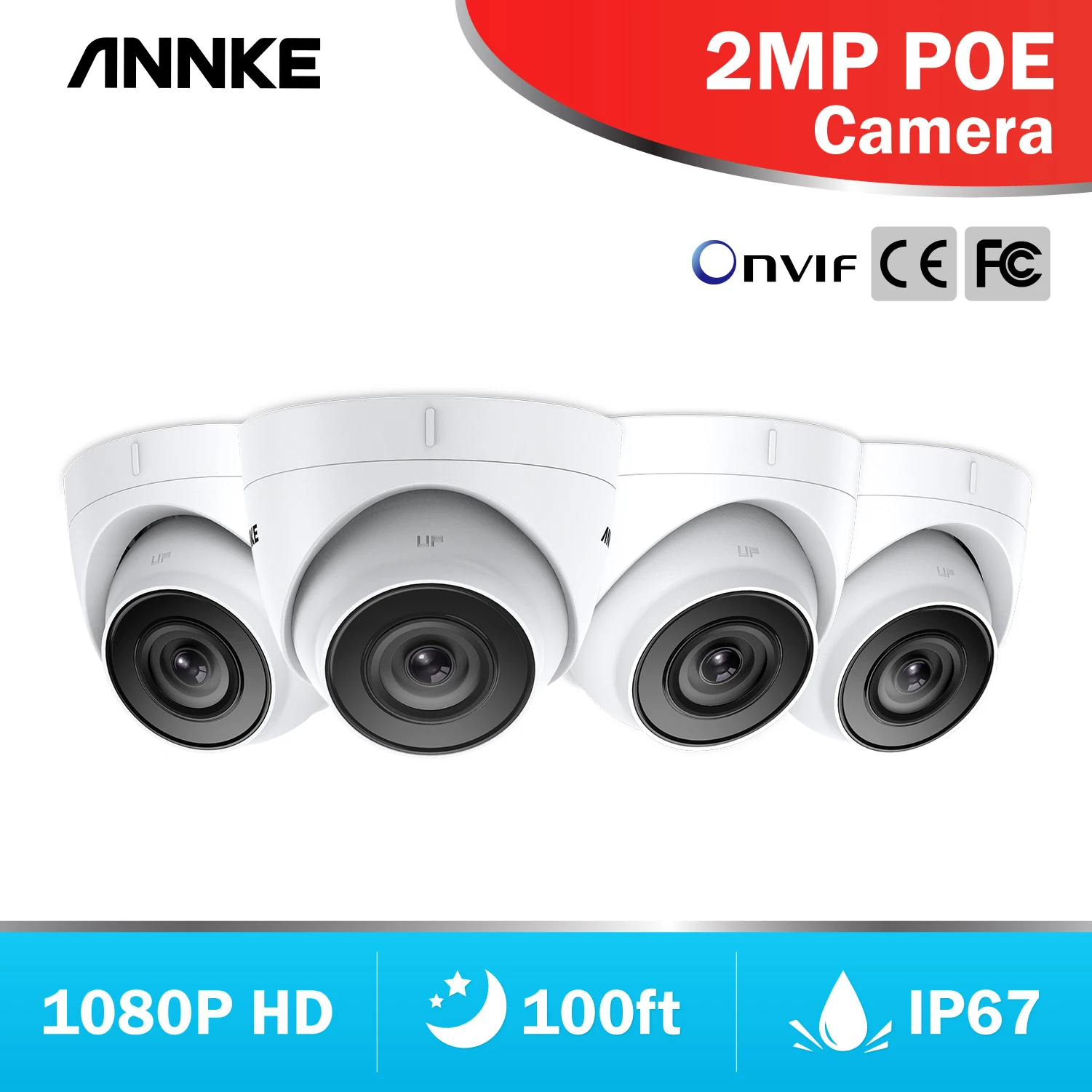Камера видеонаблюдения ANNKE 4 шт. Ultra HD 2 МП POE|Камеры видеонаблюдения| |