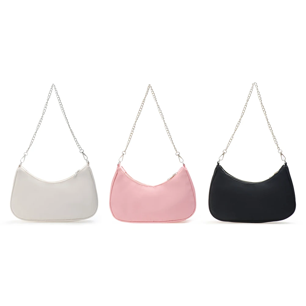 

Female Fashion Chain Handbag Nylon Underarm Pouch Solid Color Messenger Bag Shoulder Ladies Baguette Daily Supplies