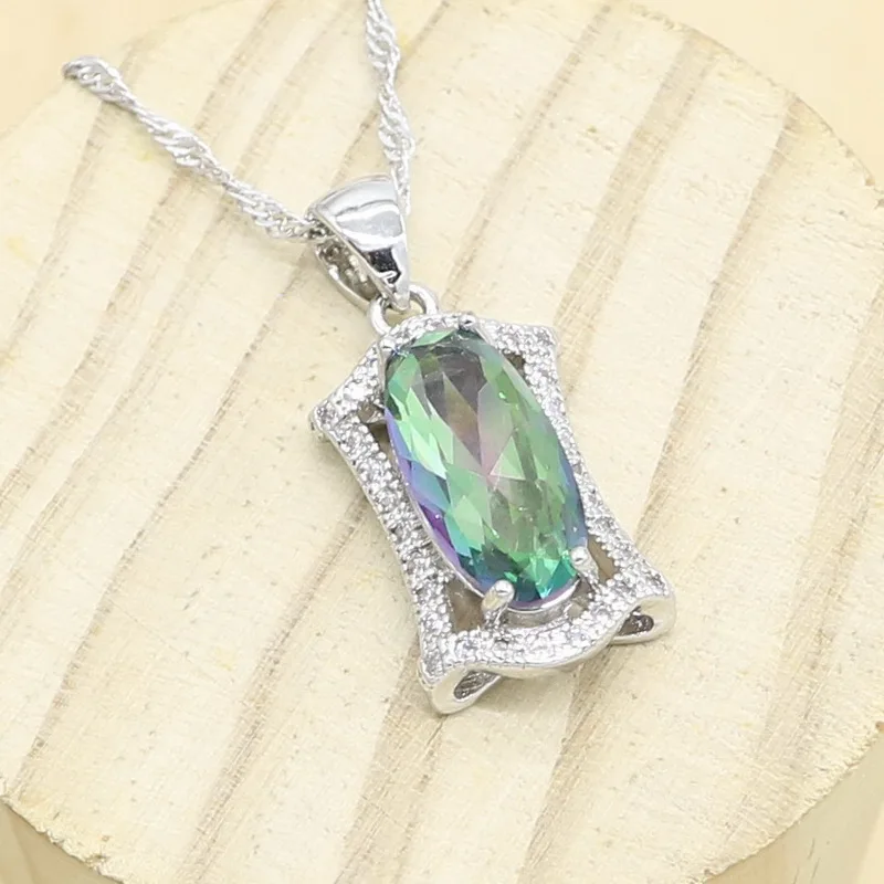 Ожерелье с подвеской в виде полудрагоценного серебра радужного синего цвета