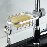 kitchen faucet sponge holder aluminum kitchen sink caddy basket organizer bathroom shower faucet storage rack detachable