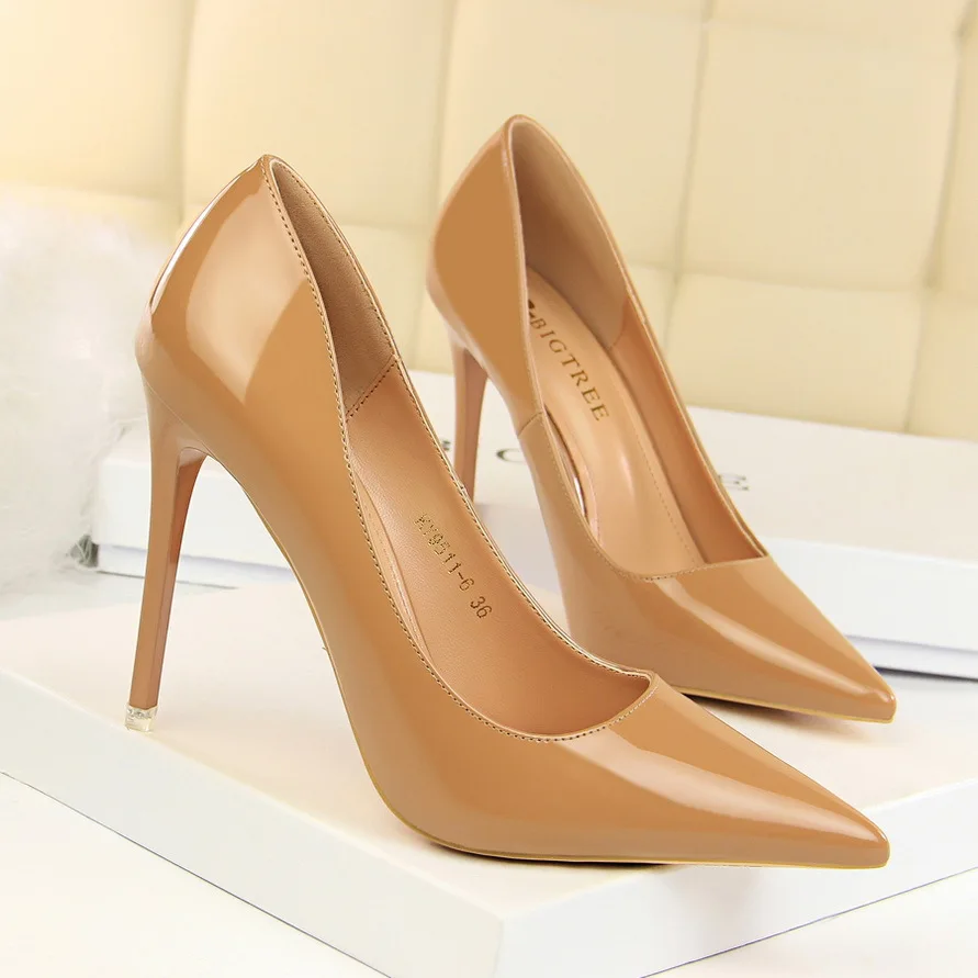 

9511-6 fashion simple thin heel super high heel lacquer skin shallow mouth pointed sexy nightclub women's single shoe