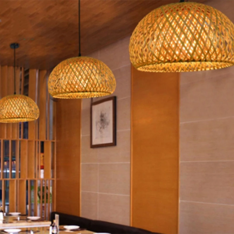 Lámpara de techo con forma de farolillo para el hogar candelabro tejido de bambú, hecho a mano, para restaurante, para La decoración del hogar
