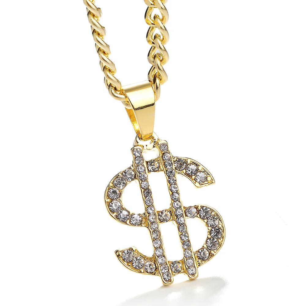 

Fashion Hip hop Pendants Golden Unisex dollar $ Trend Twisted Chain Rhinestone Letter party sweater chain
