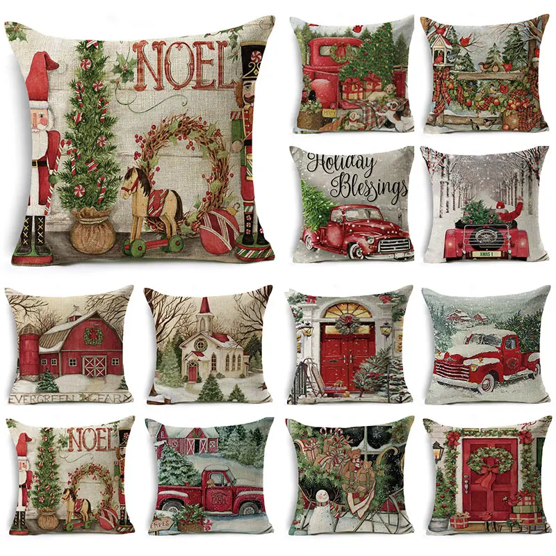 

Christmas Pillowcase Santa Claus sofa car Cushion Home Decoration linen cushion cover Christmas Gift new Arrive