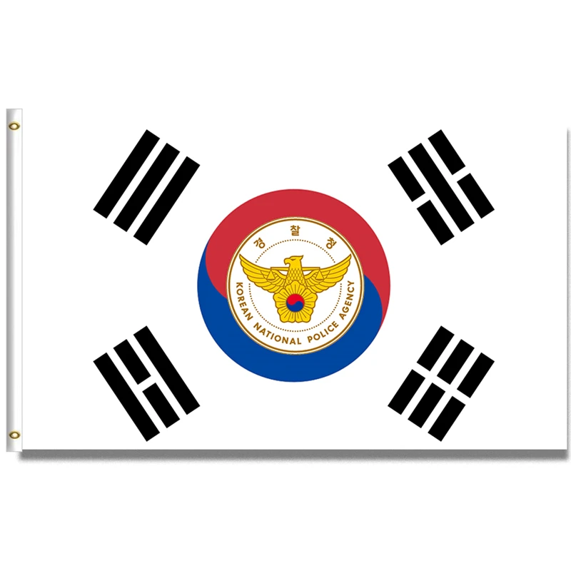 

Korean Flag with South Korea Police Shield 60x90cm/90x150cm/120x240cm/150x240cm Banner 100D Polyester Brass Grommets