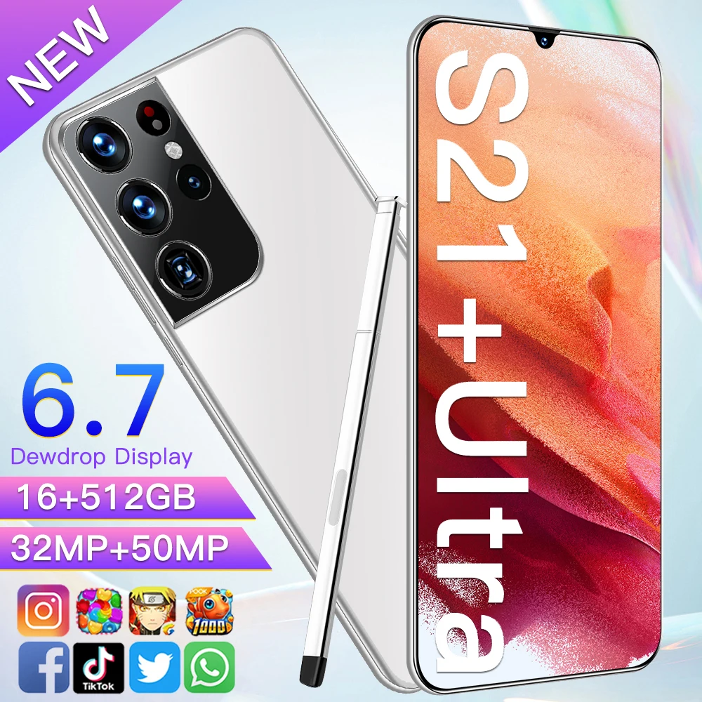 

S21+Ultra Smartphone 5G Mobile Phone 12GB 512GB 6.7Inch Android10 Global Version 6800mAh Full Screen 10 Core LTE Network