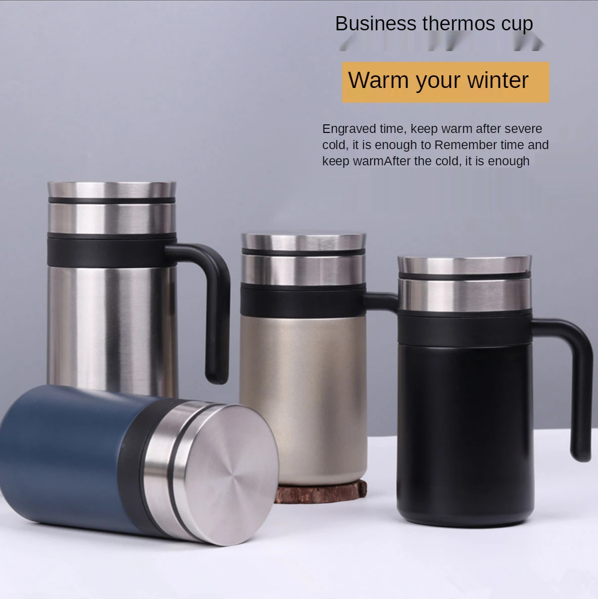 

400ML 304 Stainless Steel Thermos Mugs Office Cup With Handle With Lid Insulated Tea mug Thermos Cup