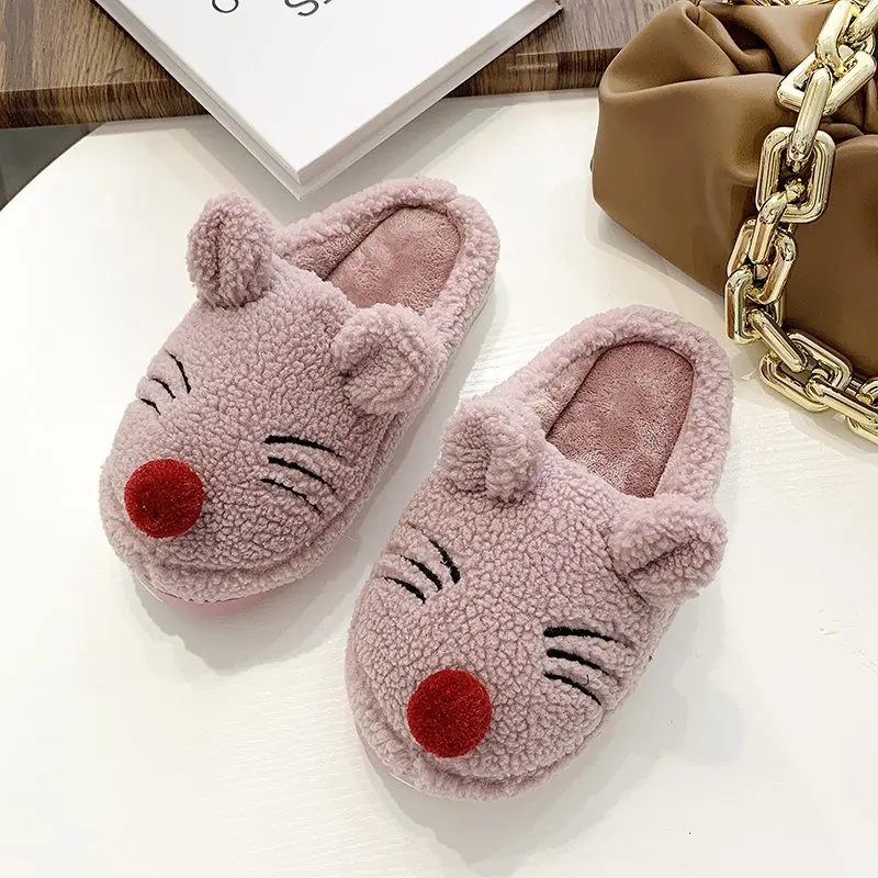 Меховые тапочки Зимние милые домашние женские из альпаки с изображением