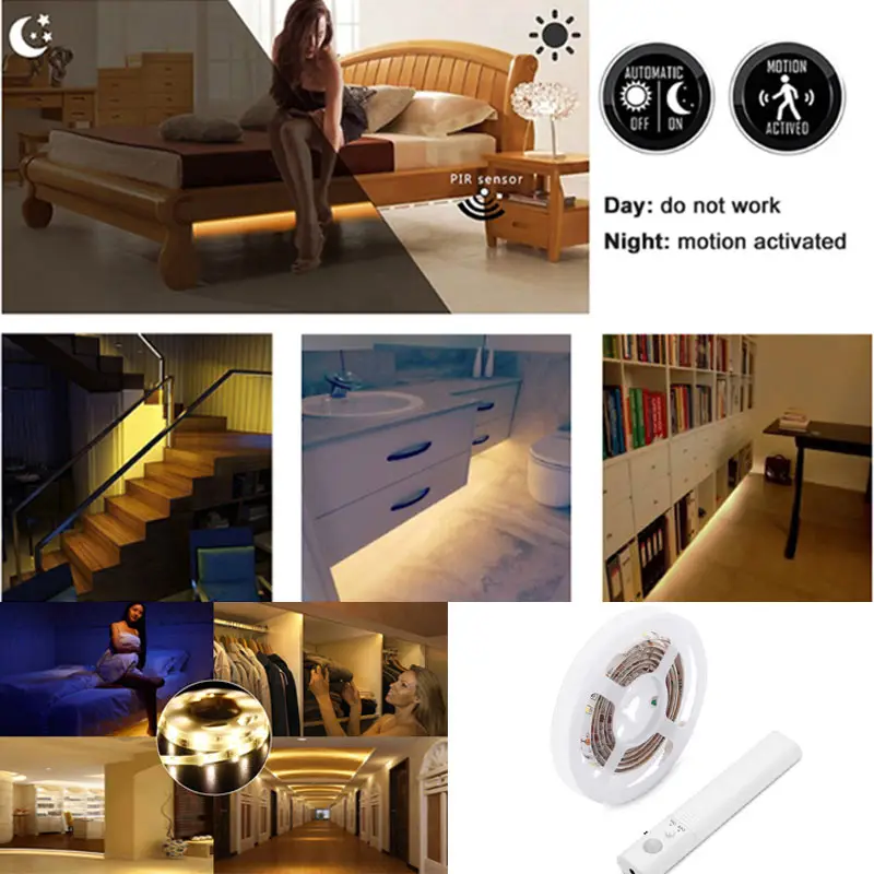 

Светодиодный двойной режим гибкий ночной Светильник полосы движения Сенсор лампа для Спальня шкаф MOWA889