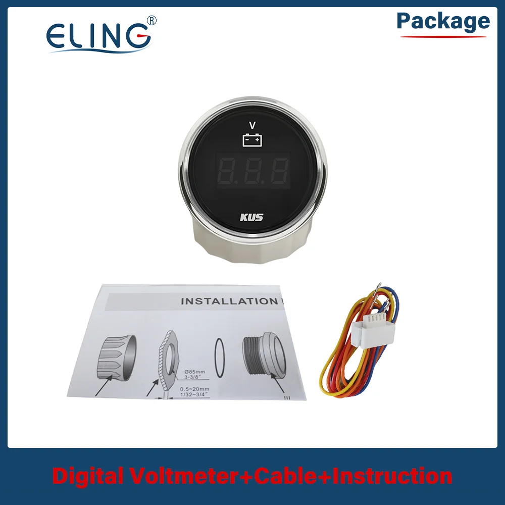 KUS 52mm 2'' voltmeter Voltage Gauge with Red Yellow Backlight 8-16V 18-32V 9-32V for Car Motor Boat Yacht Marine Automobile - купить