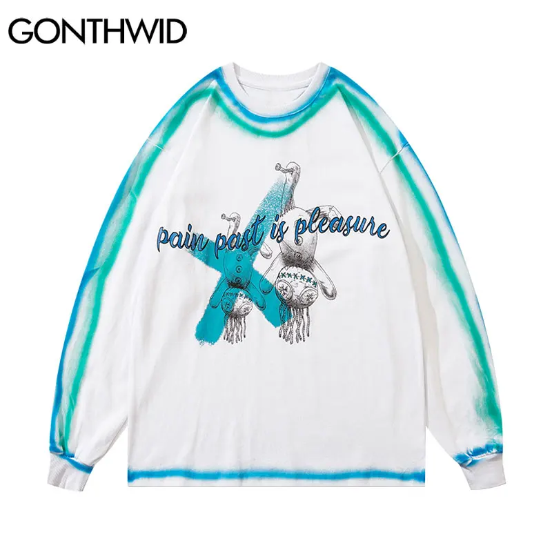 

GONTHWID Hip Hop Tshirts Streetwer Graffiti Puppet Bear Print Streetwear Tees Shirts Harajuku Loose Men Long Sleeve Fashion Tops