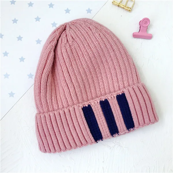 Детская шапка Skullie Beanies для мальчиков и девочек, зимняя однотонная шапка в полоску с ушками, теплые эластичные модные аксессуары - Цвет: 2