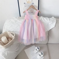 baby girl dress rainbow mesh tutu dress toddle cute party suspender dresses kids princess dress baby kids childrens clothing