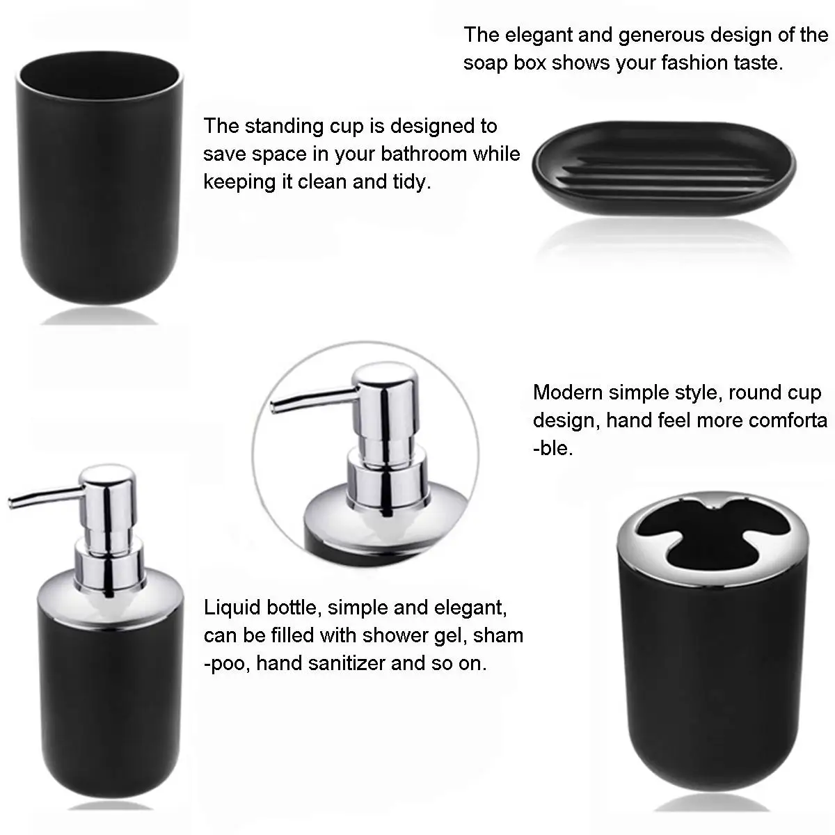 6pcs bathroom accessories set toothbrush holder cup soap dispenser dish toilet brush tumbler washroom tool trash can plastic free global shipping