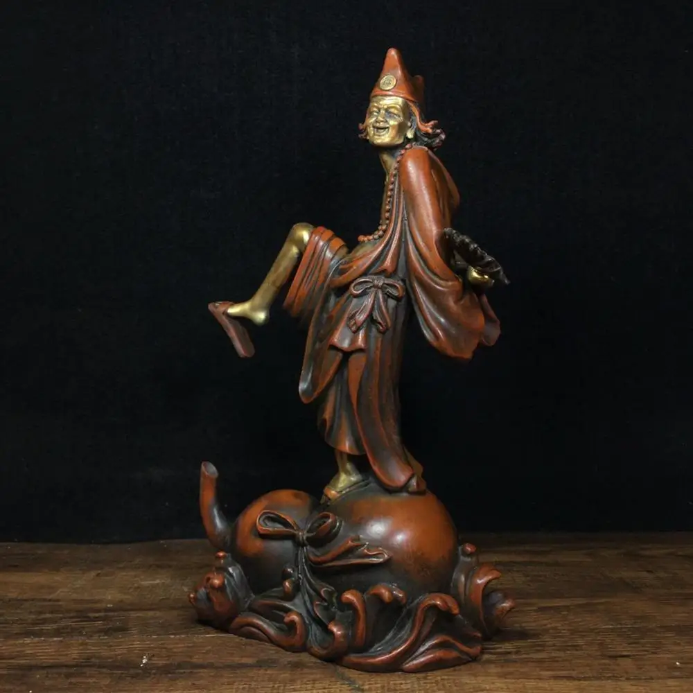 

Wedding Decoration 10" Tibet Buddhism Temple Old bronze Gilt Real gold silver Living Buddha Ji Gong Buddha Statue