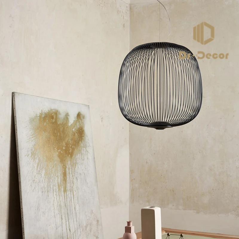 Nordic Remote LED Pendant Lamp Control Foscarini Spokes Bird Cage Lights Industrial Iron Indoor Decor Lighting Fixtures | Лампы и